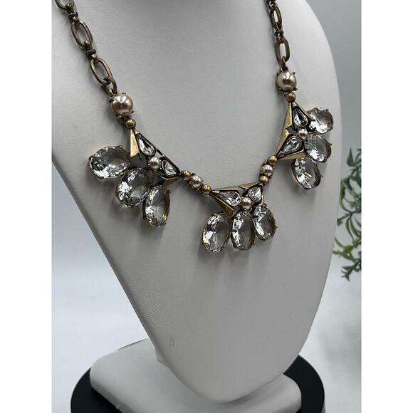 J. Crew Gold Tone Large Faceted Clear Oval Rhinestone Statement Necklace - Picture 6 of 16